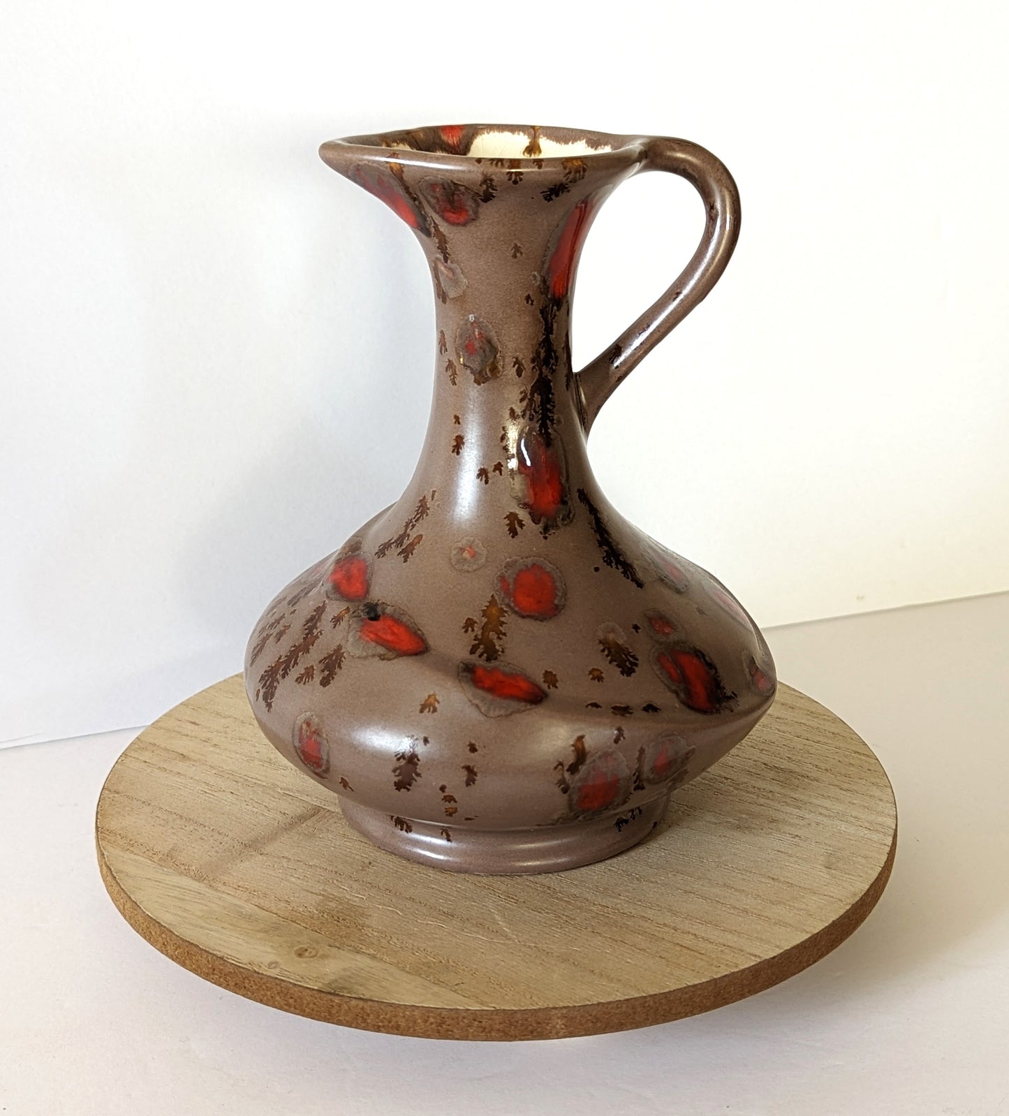 Vintage MCM Pottery Floral Genie Decanter with Handle Tan with Red by Sparkman