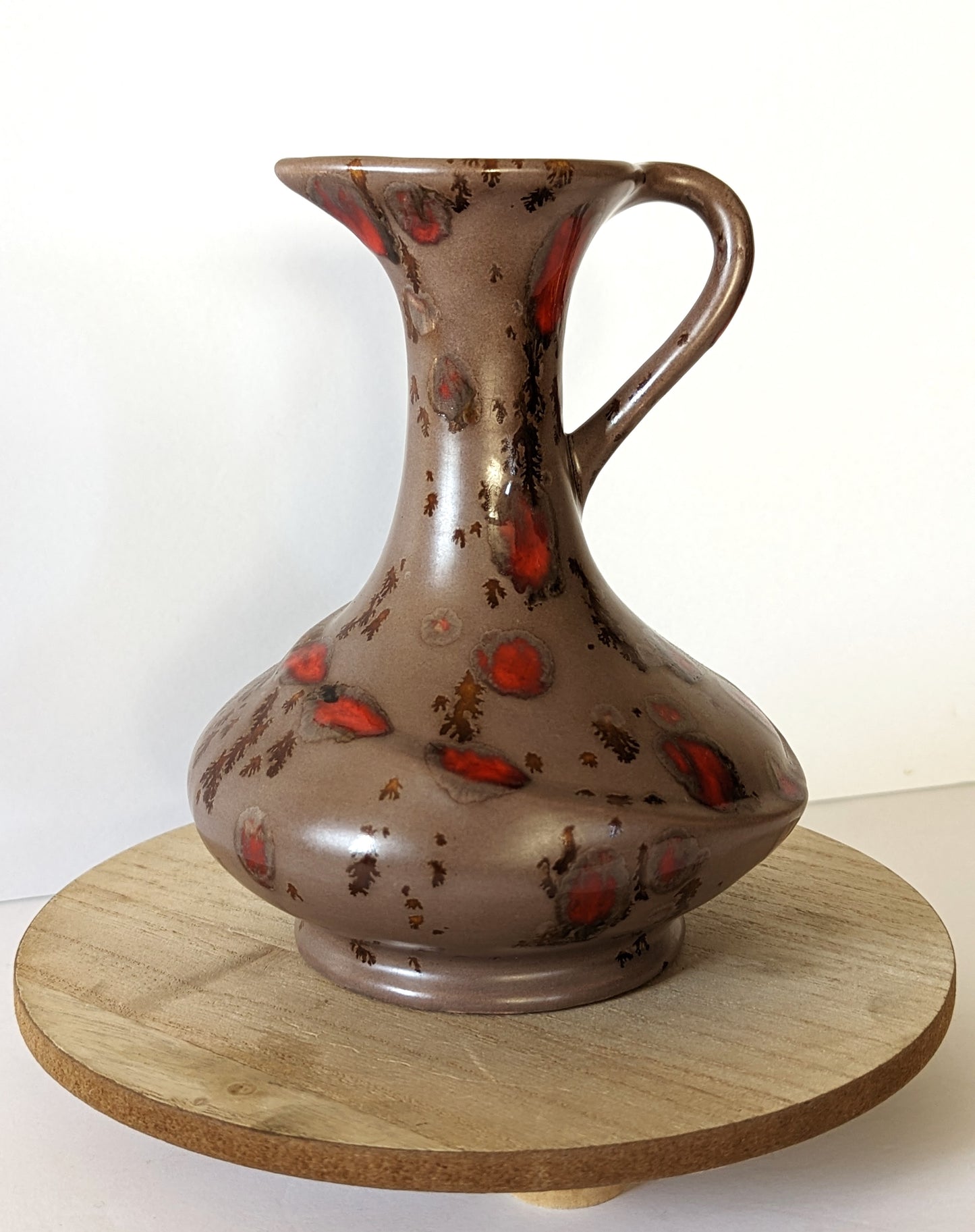 Vintage MCM Pottery Floral Genie Decanter with Handle Tan with Red by Sparkman