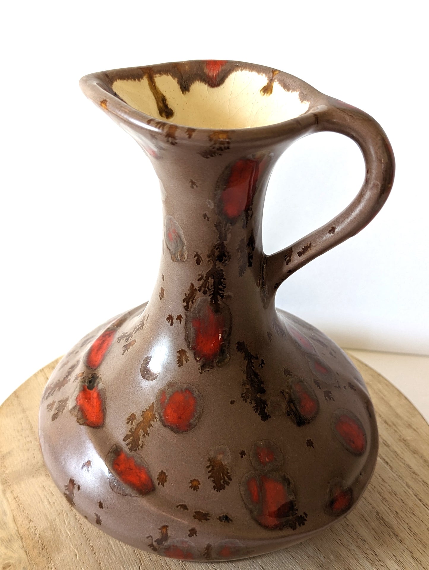 Vintage MCM Pottery Floral Genie Decanter with Handle Tan with Red by Sparkman