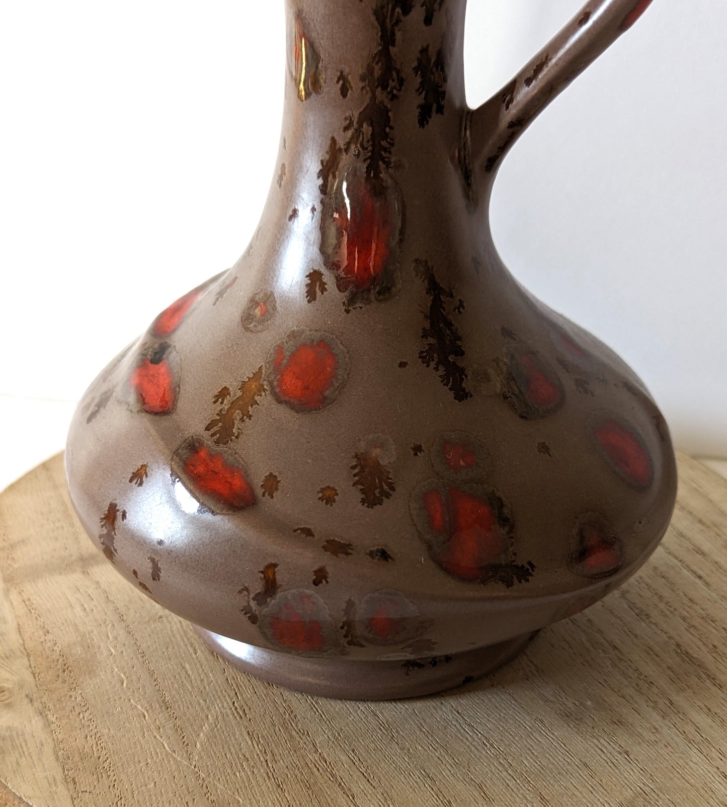 Vintage MCM Pottery Floral Genie Decanter with Handle Tan with Red by Sparkman