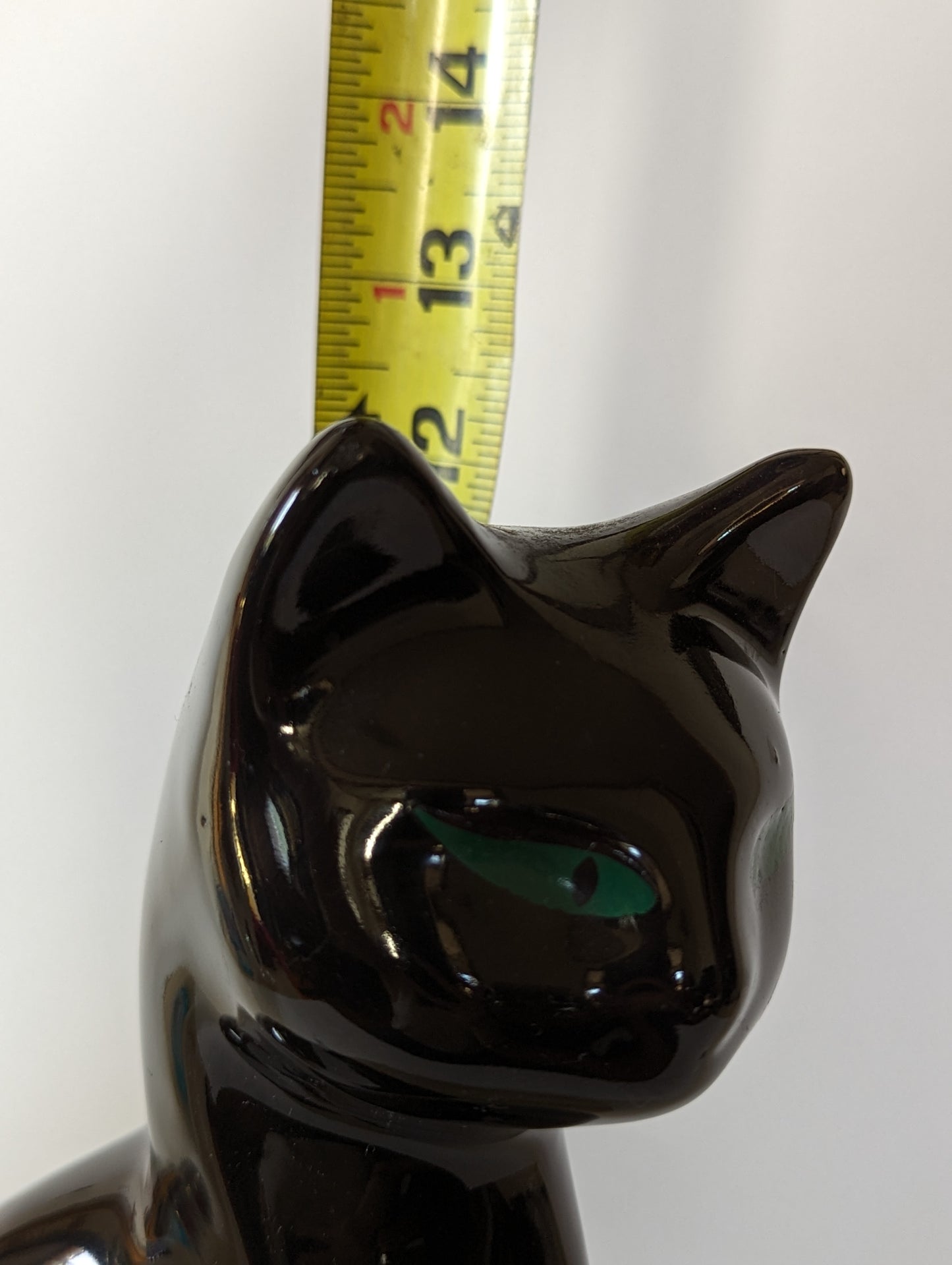 Pair of Vintage Postmodern Ceramic Cat Statue Figurines Black & White Green Eyes