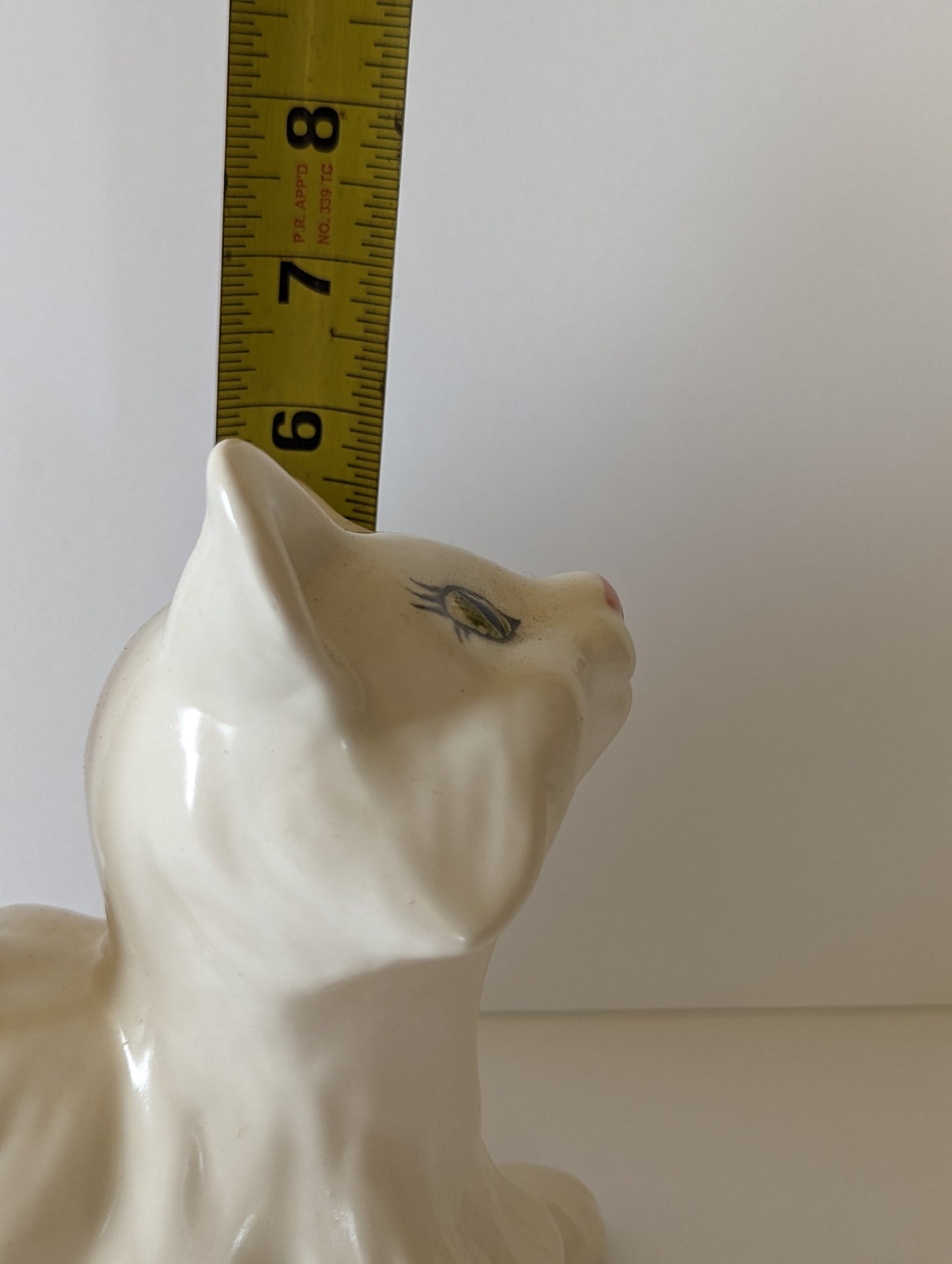 Vintage MCM Persian Large White Ceramic Cat Playful Tail 12" Tall