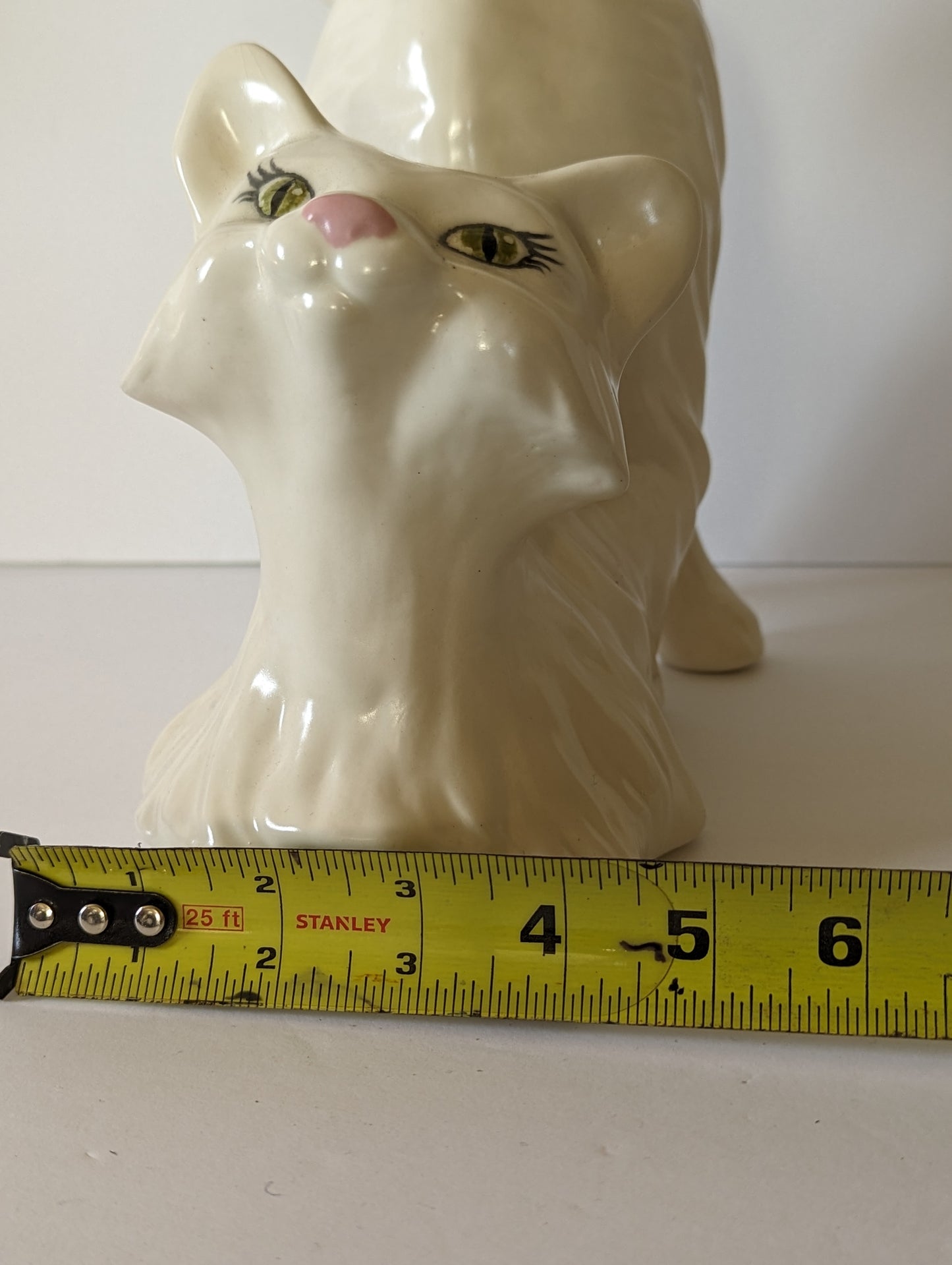 Vintage MCM Persian Large White Ceramic Cat Playful Tail 12" Tall