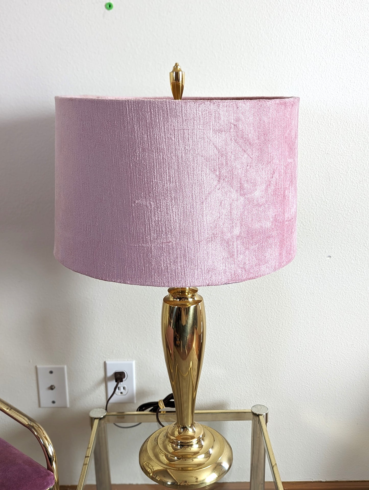 Vintage Postmodern Stiffel Brass Table Lamp with Pink Velvet Shade