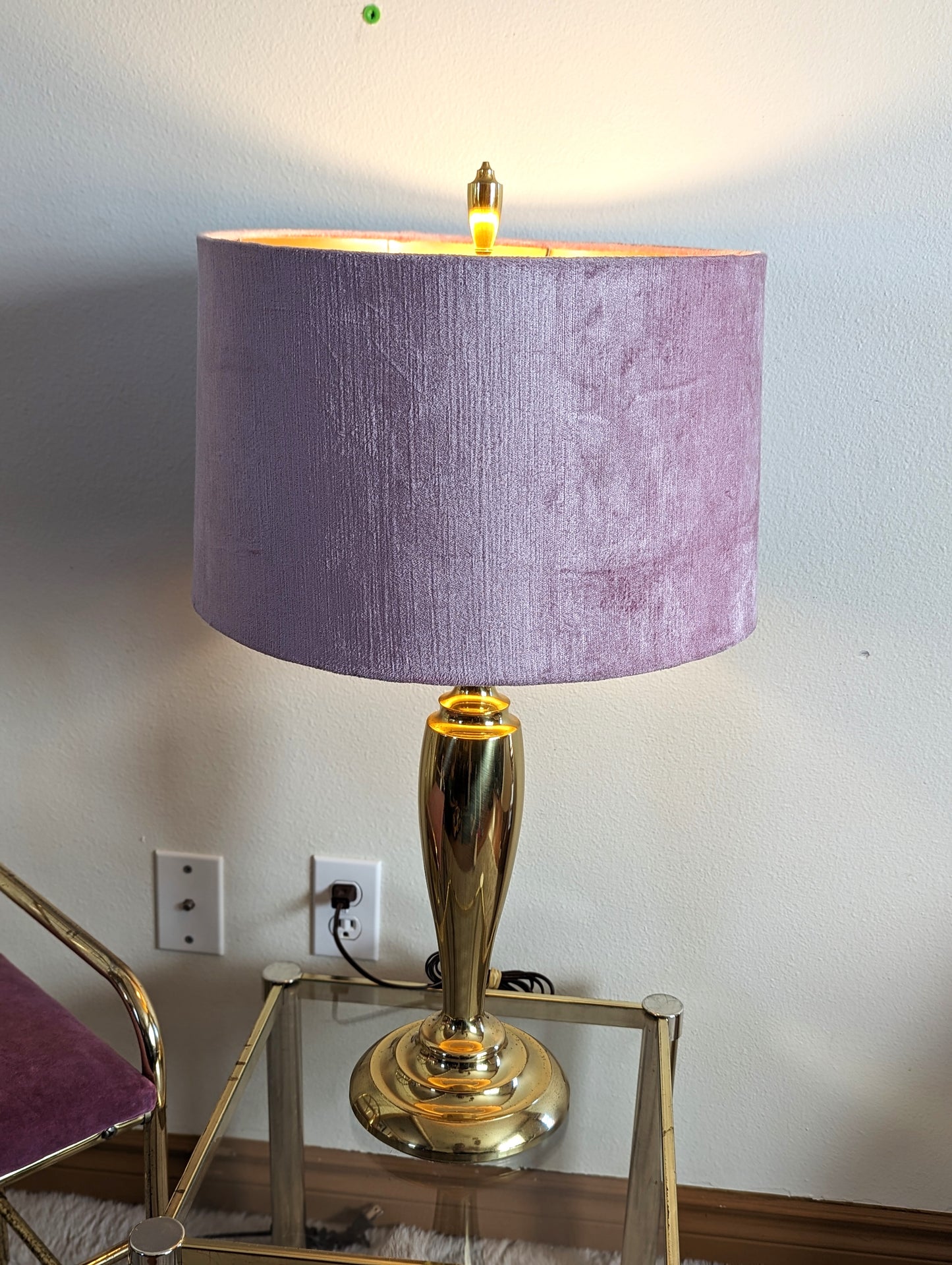 Vintage Postmodern Stiffel Brass Table Lamp with Pink Velvet Shade