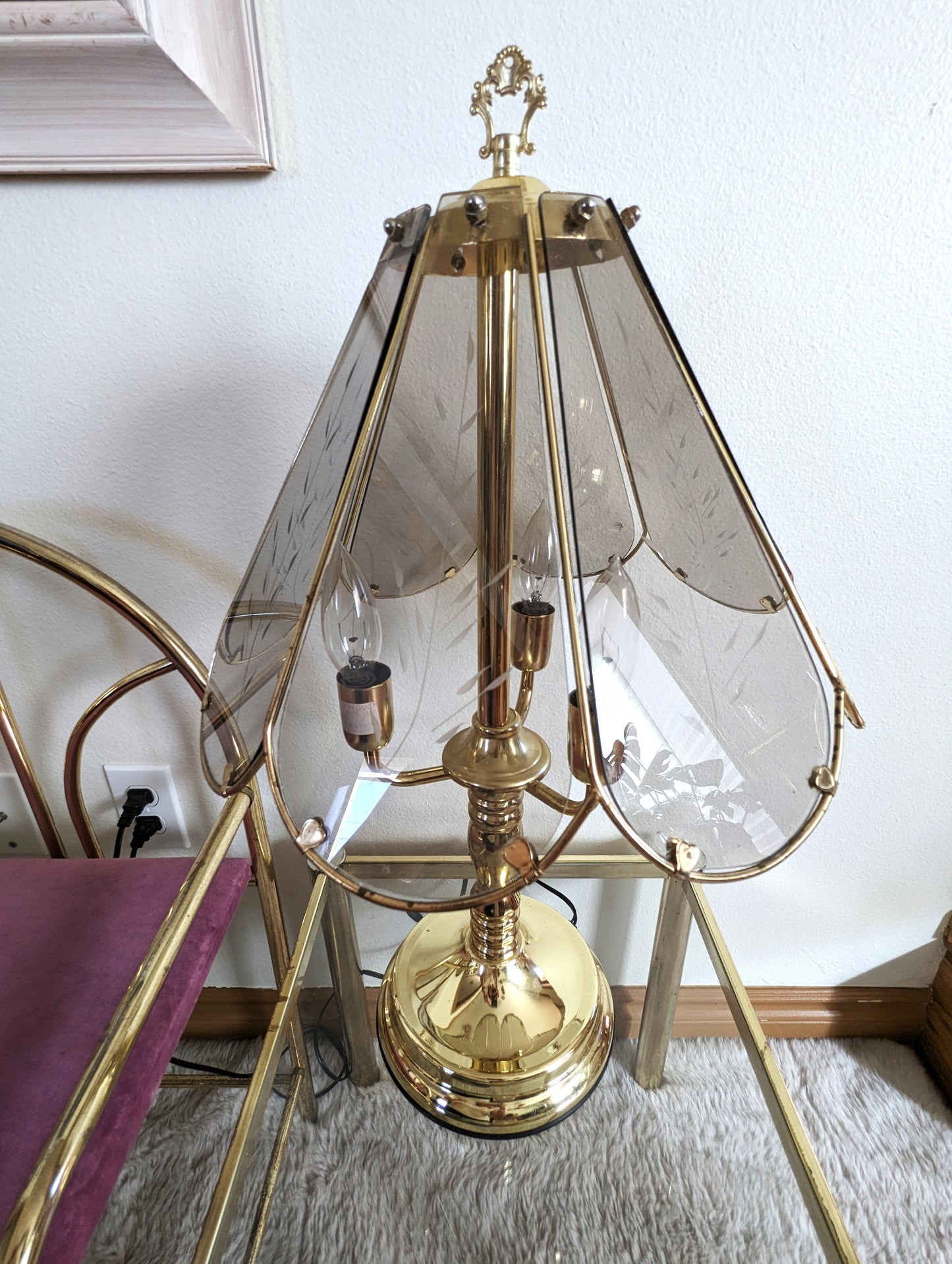 Vintage Postmodern Touch Glass Table Lamp Brass & Glass