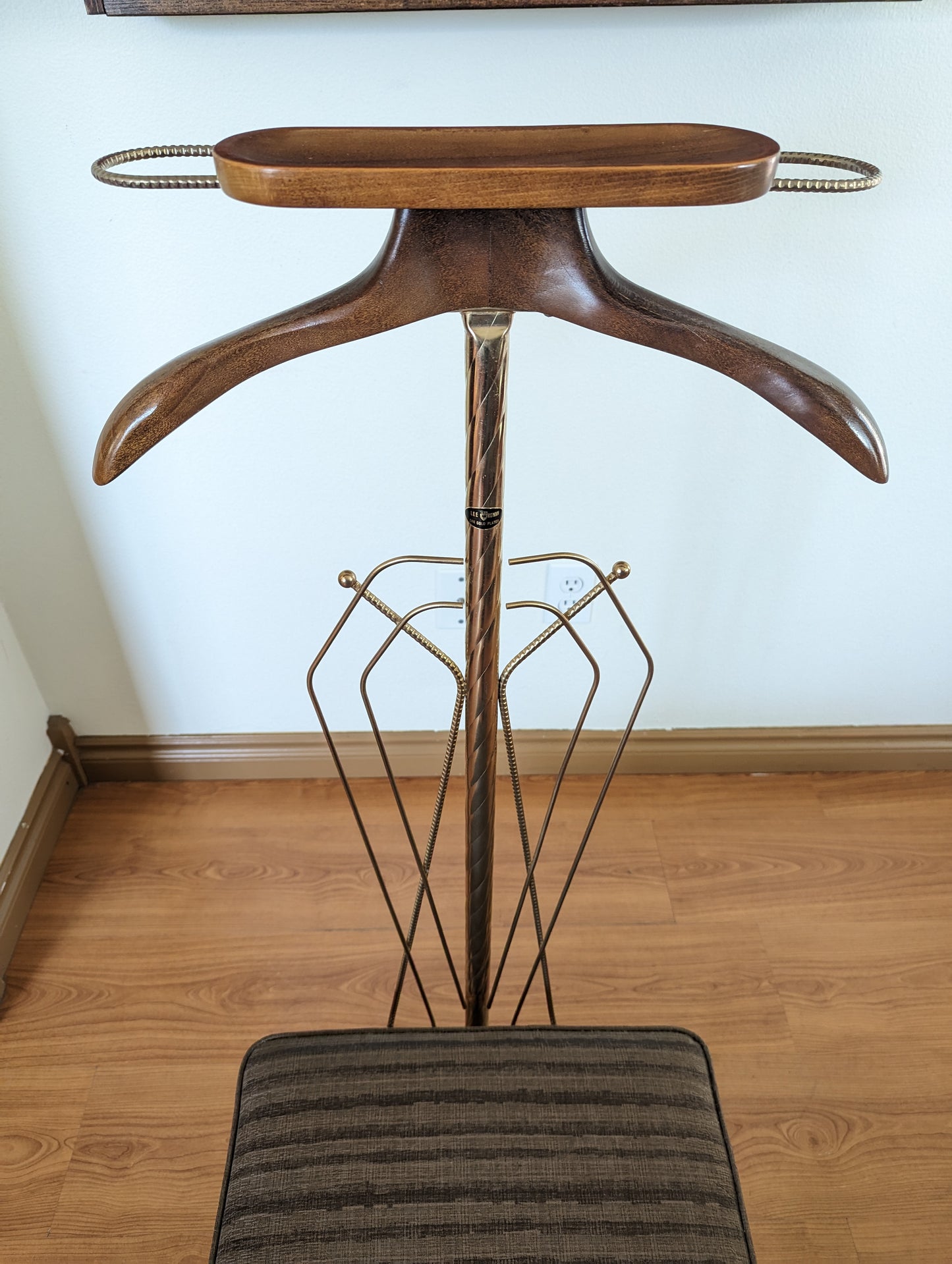 Vintage MCM Gentlemans Valet Stand Lee Rowan 24k Plated Teak Hanger