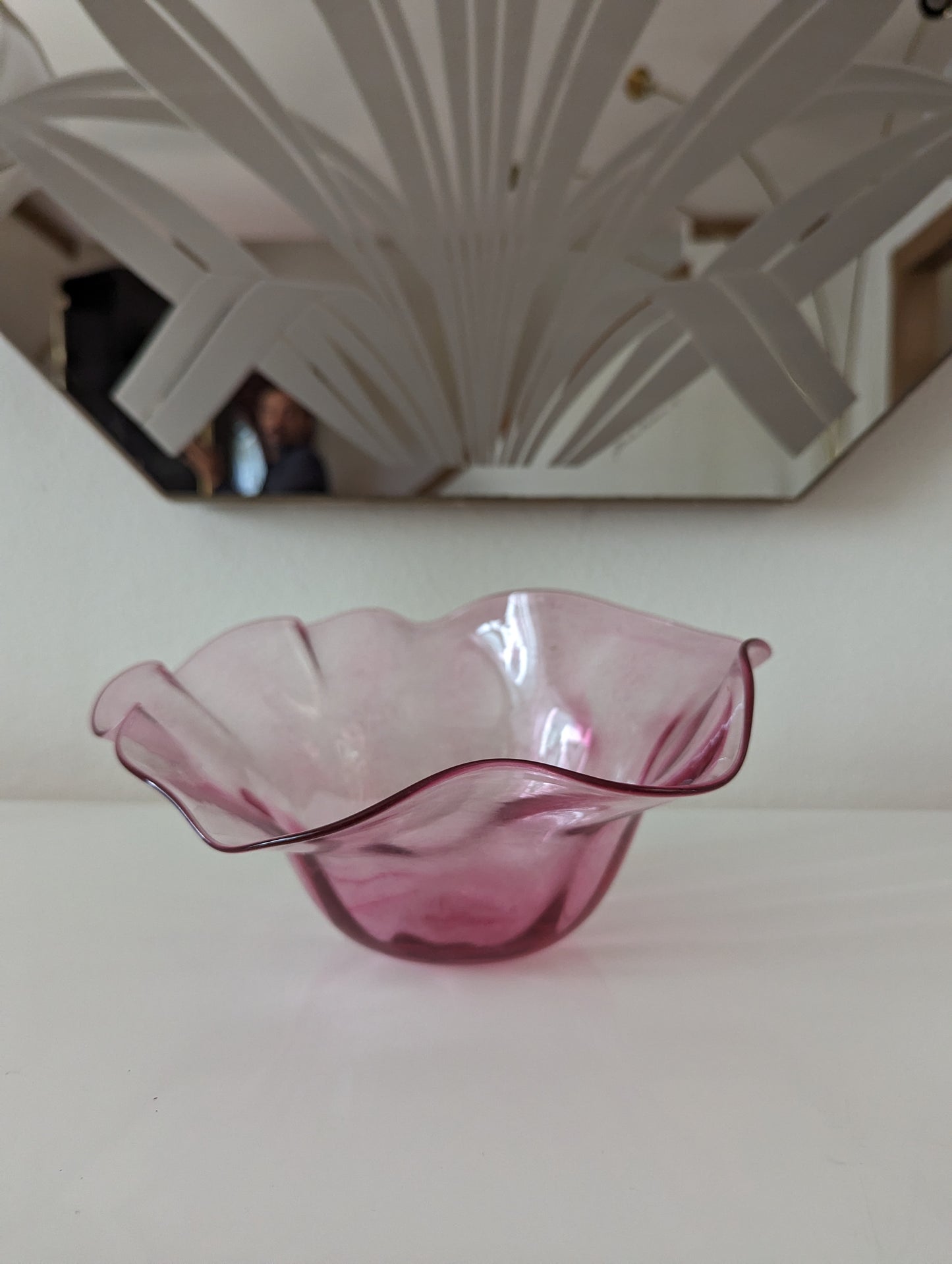 Beautiful Handblown Glass Wave Edge Bowl by Hilltop Artists Tacoma