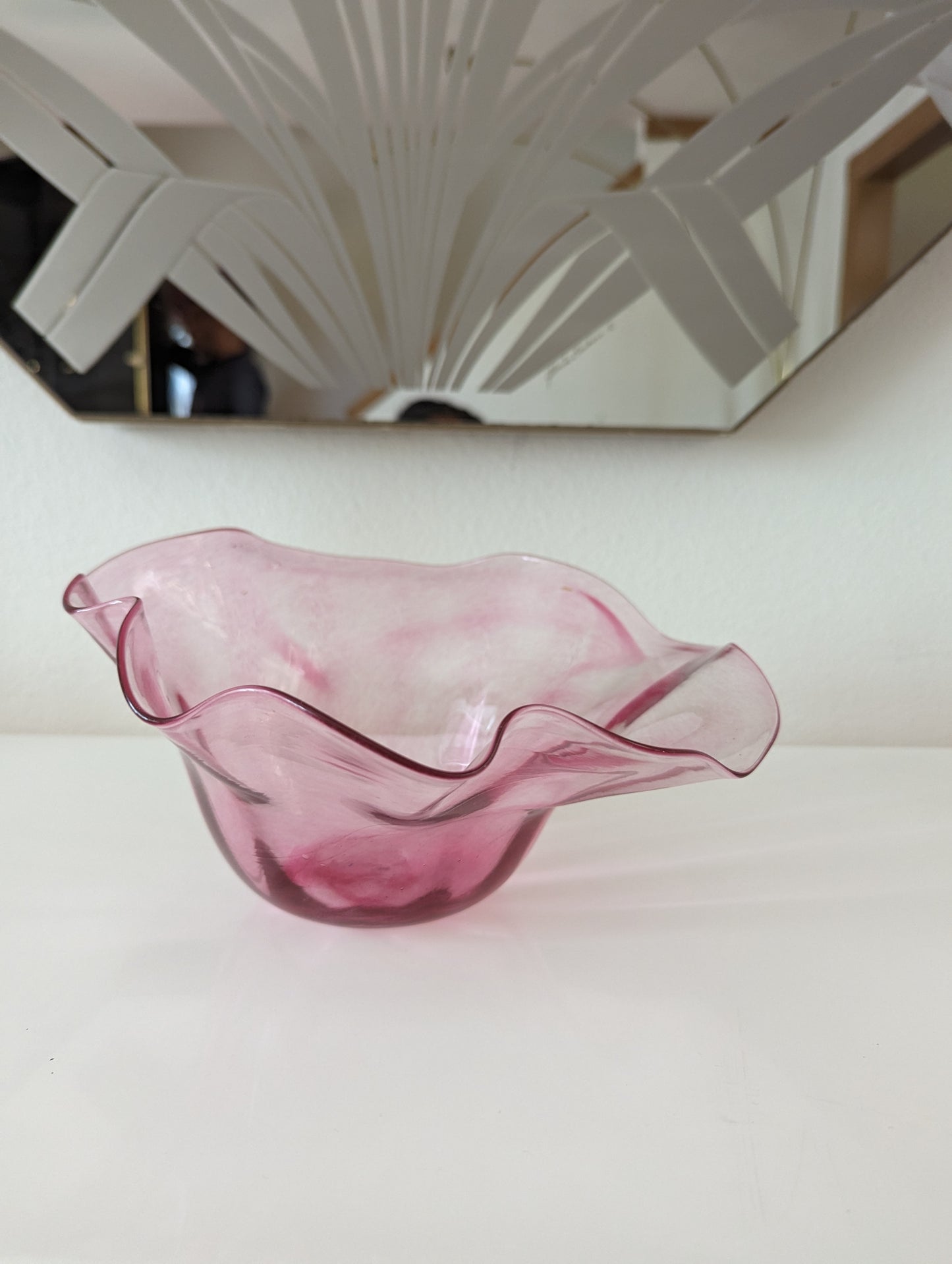 Beautiful Handblown Glass Wave Edge Bowl by Hilltop Artists Tacoma