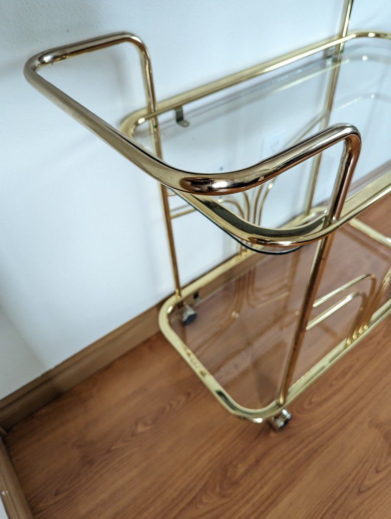 Postmodern Vintage Hollywood Regency Brass & Glass Bar Cart