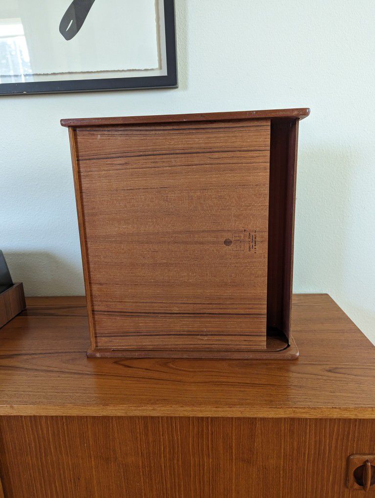 Vintage Solid Teak Tambour Door 45 Cassette Storage Case Holder by EID