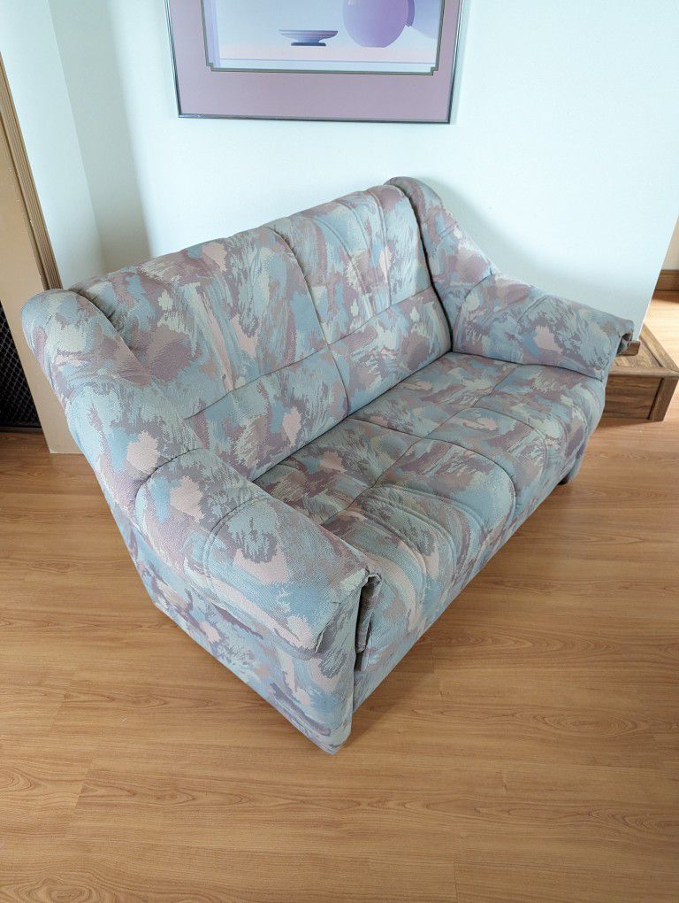 Danish Postmodern Pastels Loveseat w/ Brush Stroked Fabric by KJ Møbler A/S