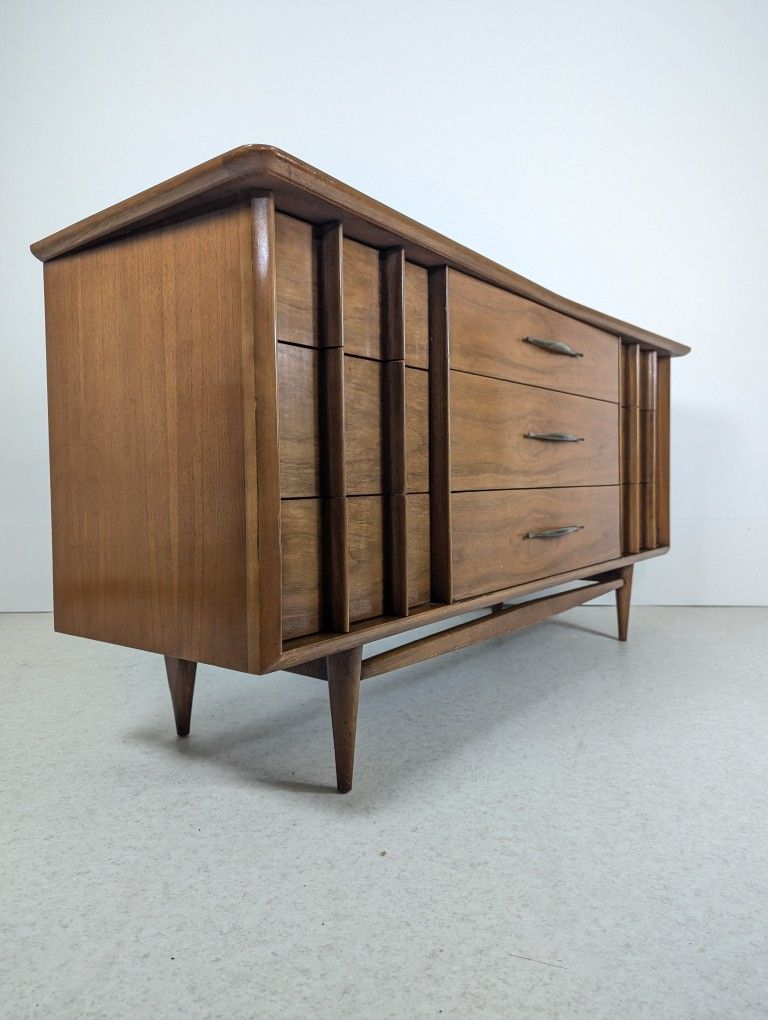 MCM Solid Walnut Triple Dresser & Mirror by Kent Coffey