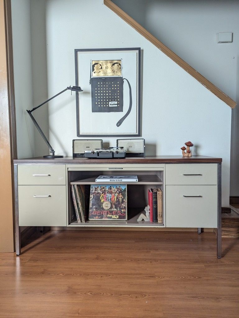 MCM Metal & Walnut Credenza / Record Player Stand / Media Unit by Steelcase