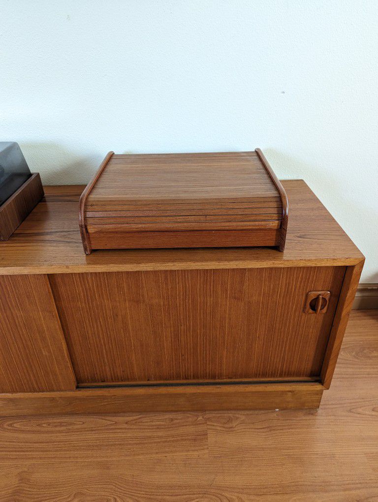 Vintage Solid Teak Tambour Door 45 Cassette Storage Case Holder by EID