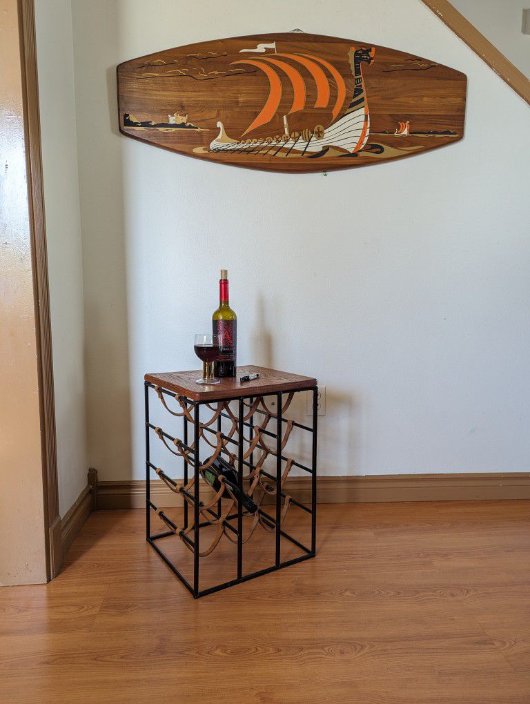 MCM Arthur Umanoff Wrought Iron Wine Bottle Holder Rack End Table