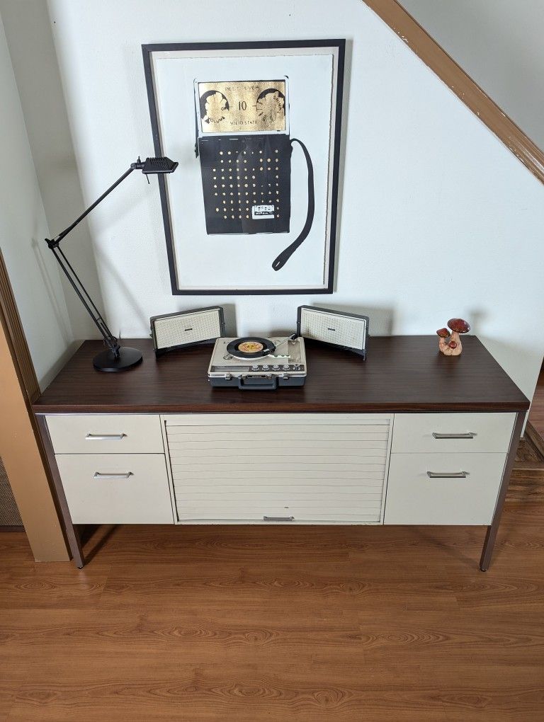 MCM Metal & Walnut Credenza / Record Player Stand / Media Unit by Steelcase