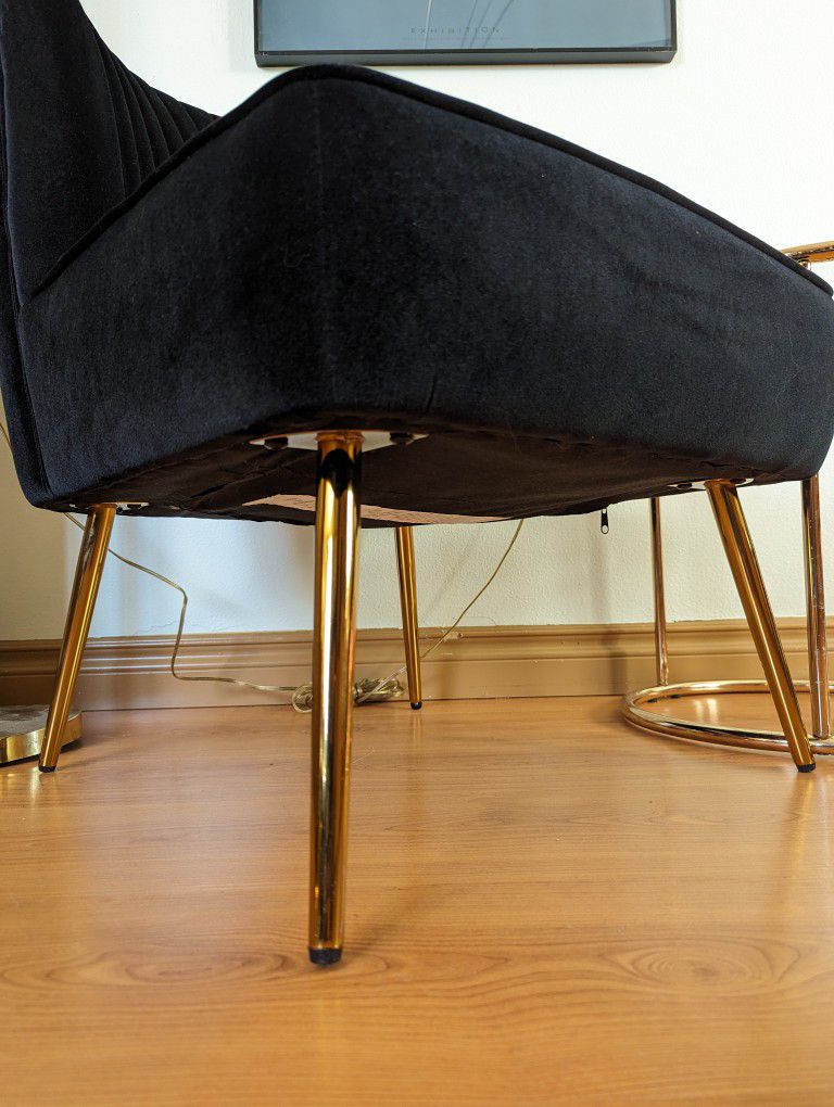 Brand New Pair of Black Velvet Shell Back & Brass Accent Chairs / Art Deco Lounge $100 Each!