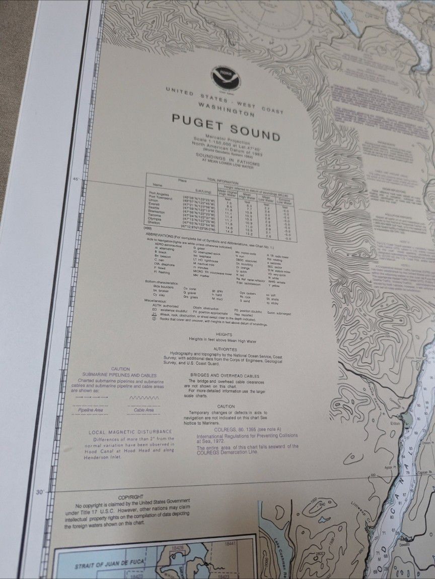 Large Framed Puget Sound Wall Art NOAA Chart Map