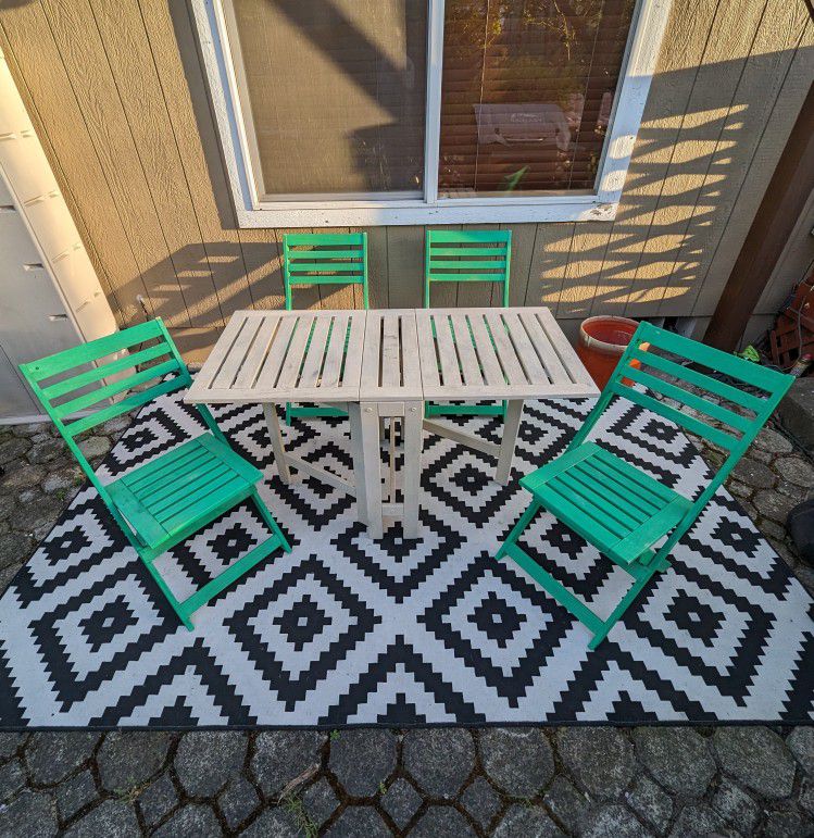 Colorful Green Folding Wood Patio Table & 4 Chairs Set by IKEA