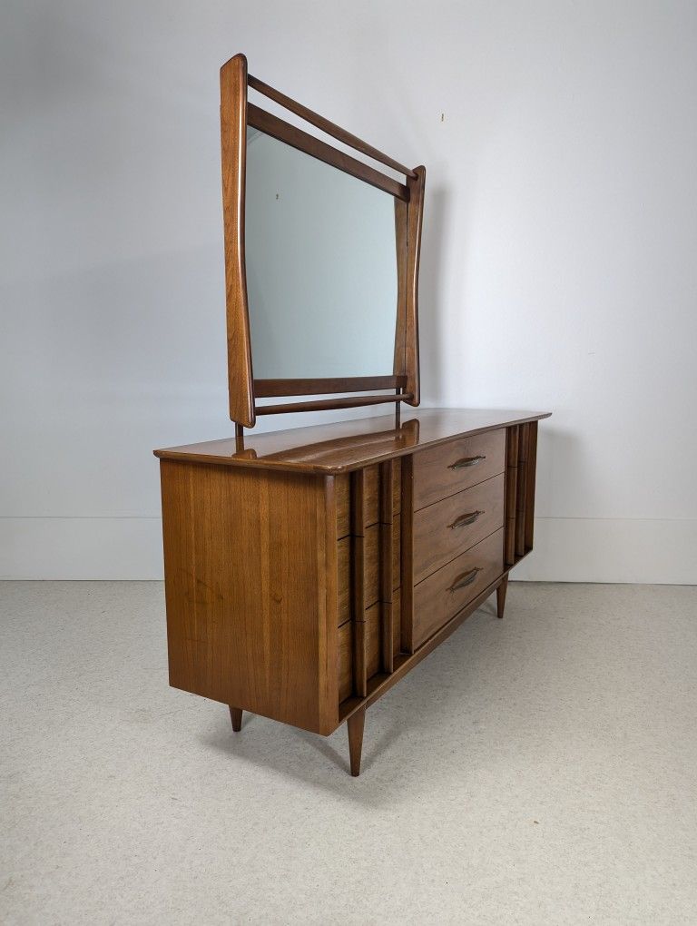 MCM Solid Walnut Triple Dresser & Mirror by Kent Coffey