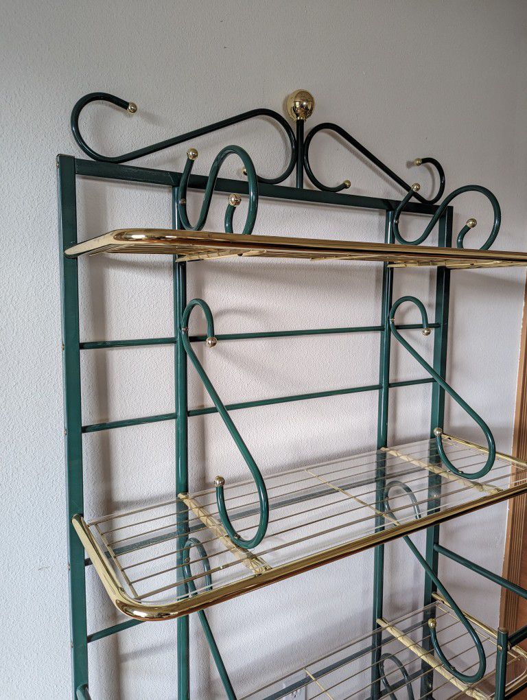 Vintage Postmodern Brass 4 Tiered Bakers Rack Bookshelf Display Etagere