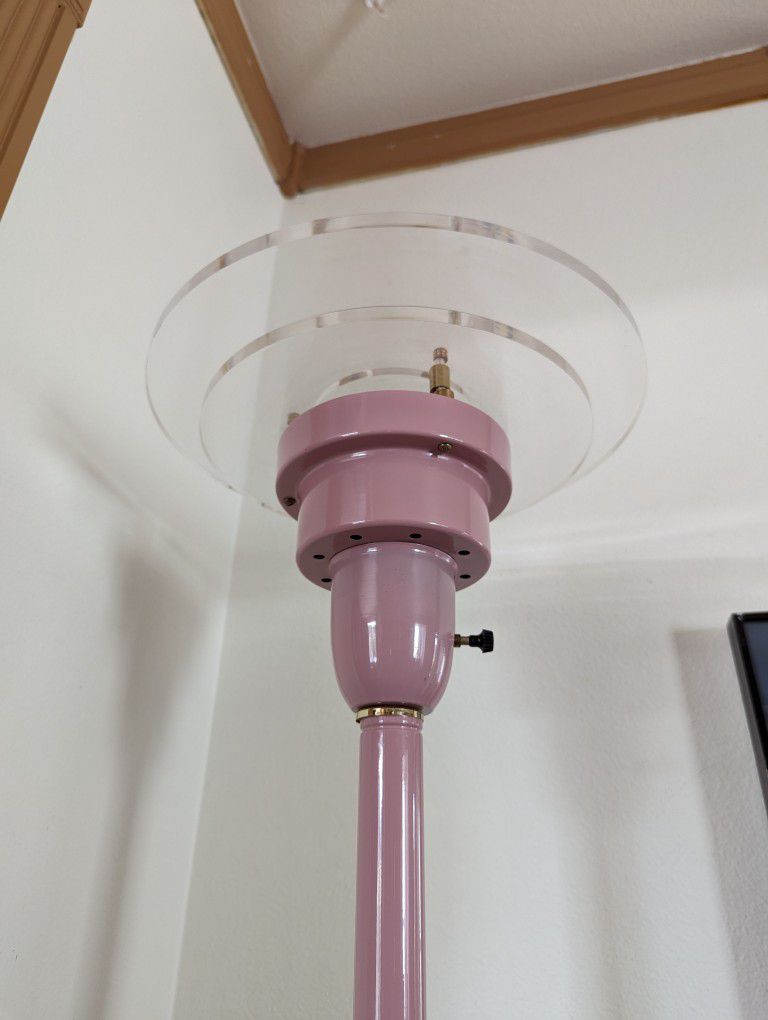 Postmodern Vintage Pink & Lucite Memphis Saucer Floor Lamp