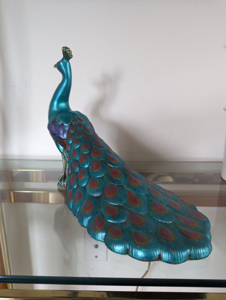 Mid Century Vintage Ceramic Teal / Turquoise Peacock Art Statue