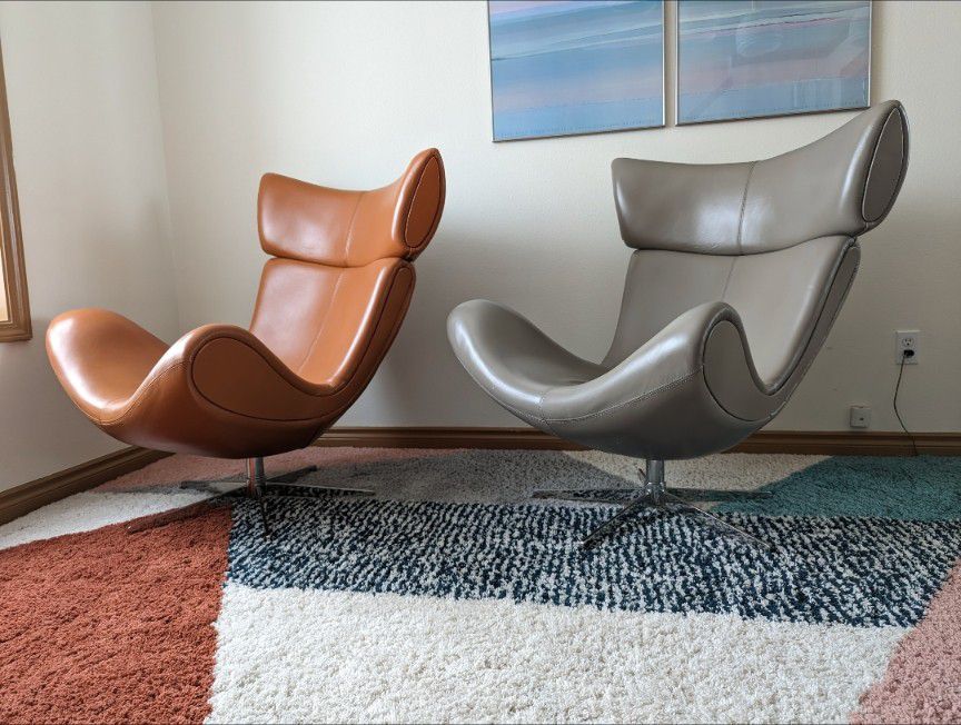 BoConcept Imola Mid Century Egg Lounge Chairs w/ Ottomans