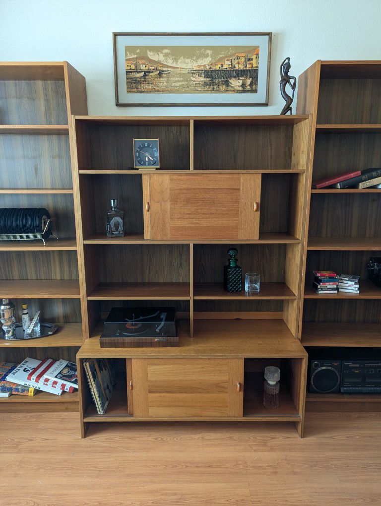 MCM Danish Modern Teak Wall Unit Domino Mobler Record Cabinet & Bookshelves