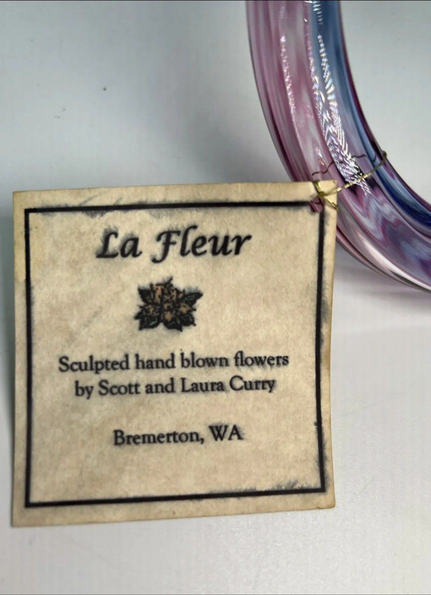 Hand Blown Glass Flower Art Titled "La Fleur" Signed Curry 98