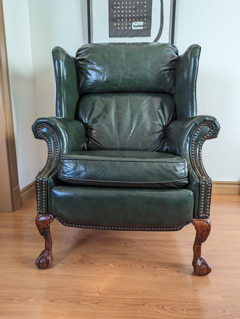 Beautiful Green Leather Presidential Wingback Recliner Barcalounger