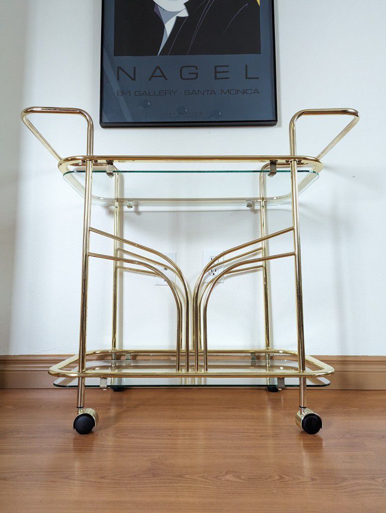 Postmodern Vintage Hollywood Regency Brass & Glass Bar Cart