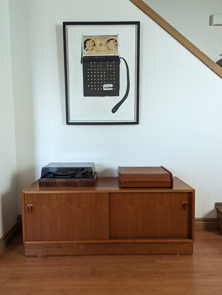 Vintage Solid Teak Tambour Door 45 Cassette Storage Case Holder by EID