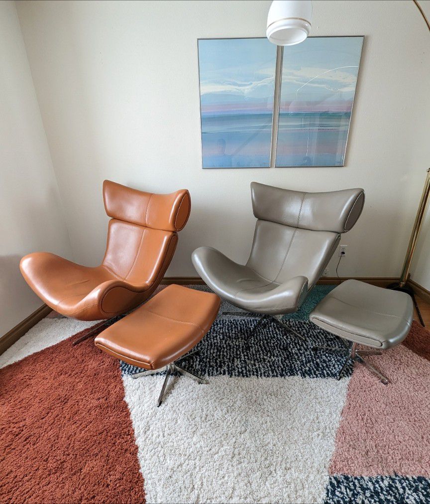 BoConcept Imola Mid Century Egg Lounge Chairs w/ Ottomans