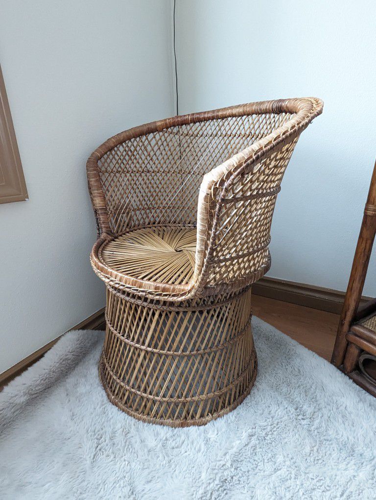 Vintage Mid Century Boho Bamboo & Rattan Peacock Chair