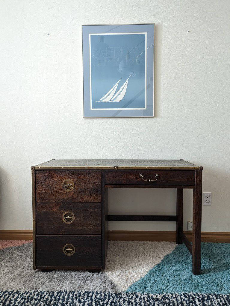 Mid Century Nautical Desk w/ Brass Trim by Bassett