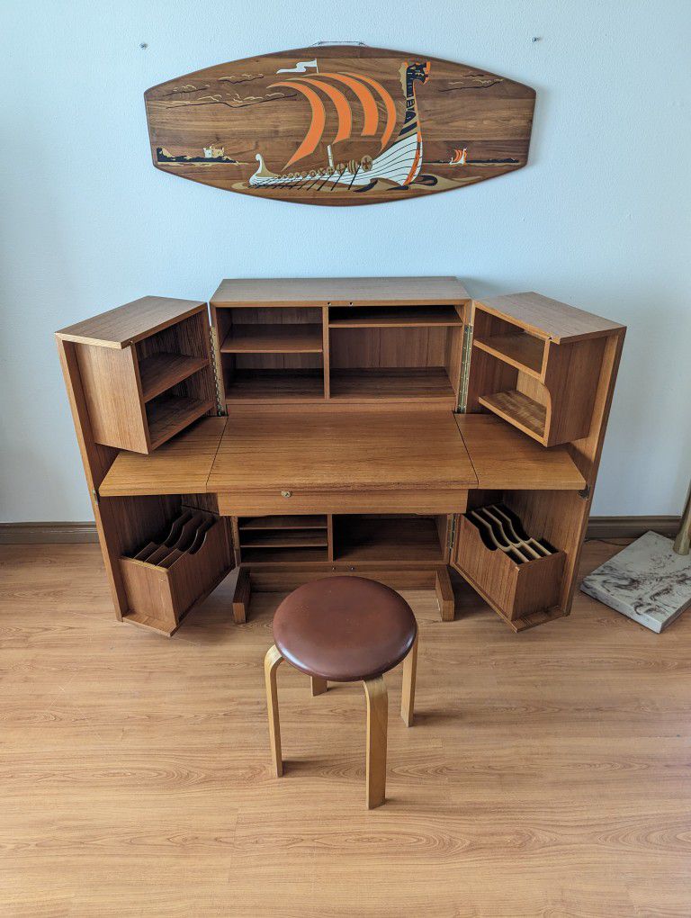 Stunning Danish Teak Magic Box Folding Desk Attributed to Mummenthaler & Meier