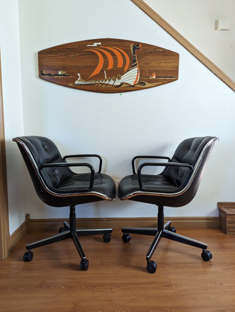 Vintage Pair of Black Leather Desk Chairs by Charles Pollock for Knoll