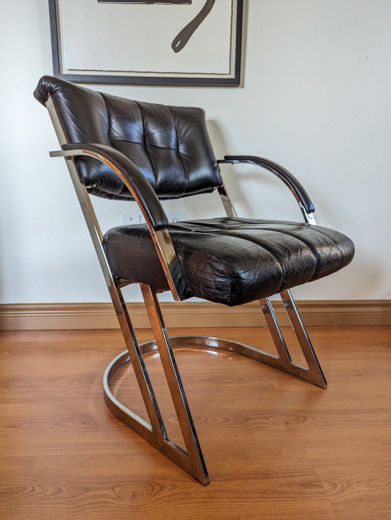 Vintage Postmodern Chrome & Black Leather Pair of Cantilever Z Chairs