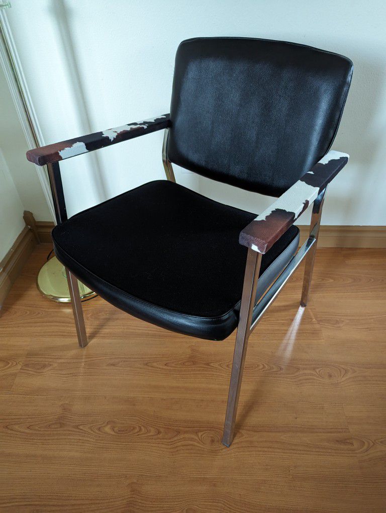 Mid Century Modern Chrome Faux Fur Tanker Accent Desk Chair