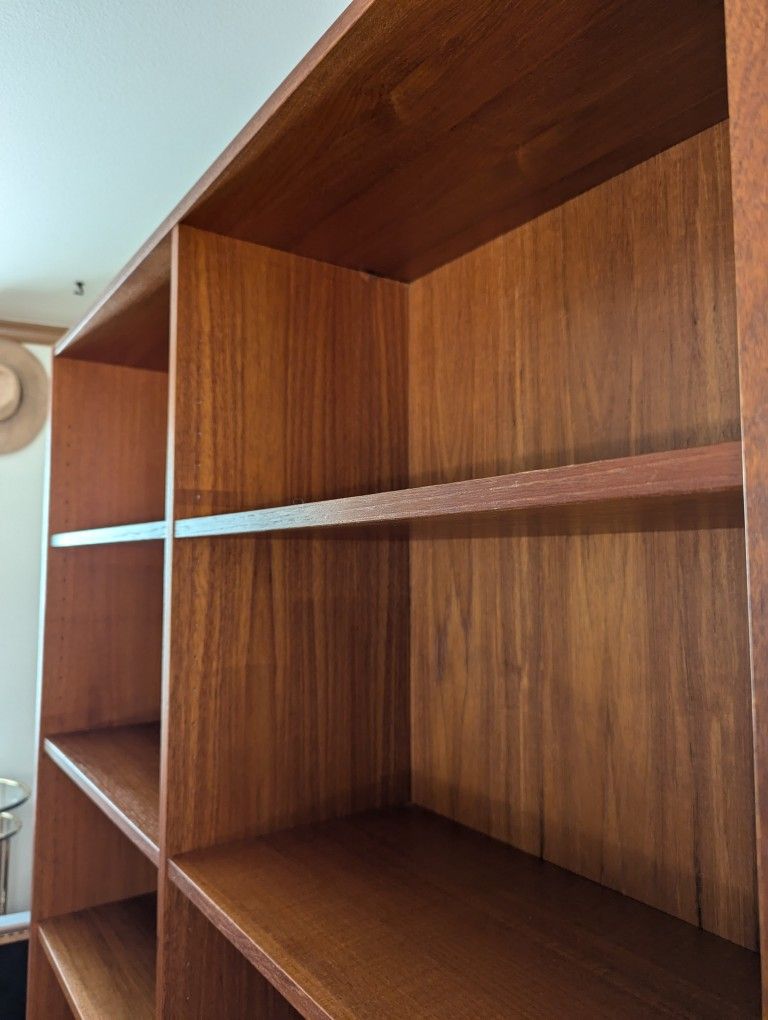 Large Danish Modern Teak Double Bookshelf Bookcase