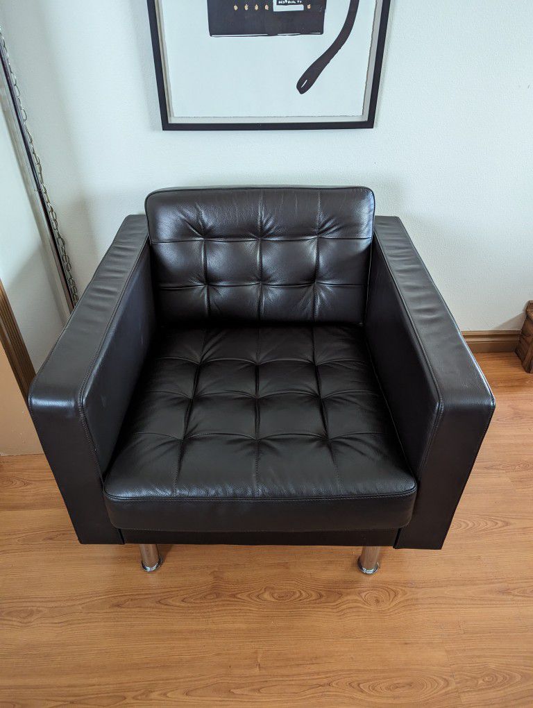 IKEA LANDSKRONA Brown Leather Lounge Club Chair