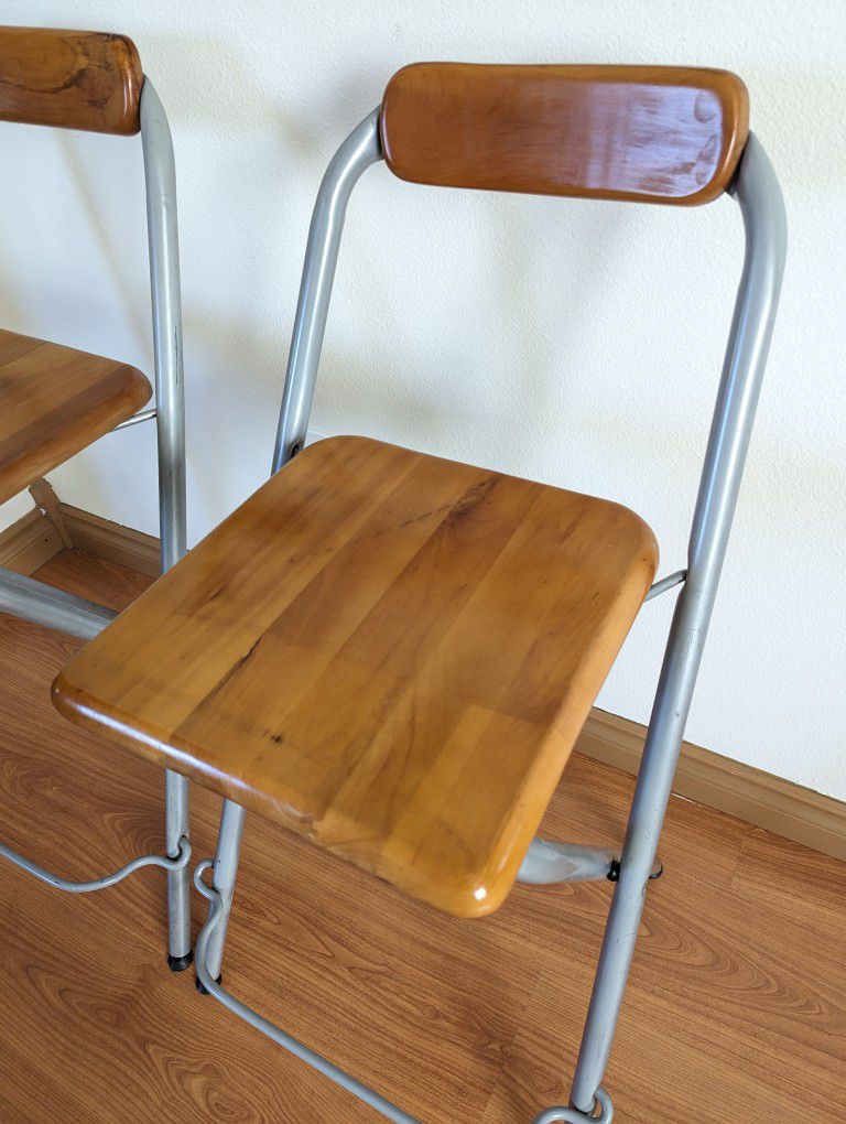 Vintage Pair of IKEA Dennis Folding Metal & Wood Bar Stools