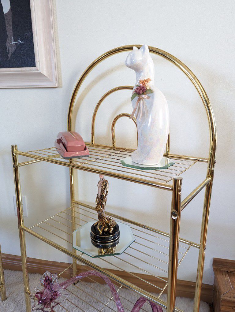 Postmodern Vintage Hollywood Regency Brass 3 Tiered Shelf