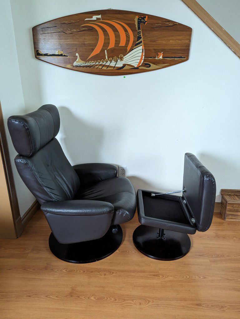 Ekornes Stressless Style Leather Lounge Chair & Ottoman / Lounger Recliner