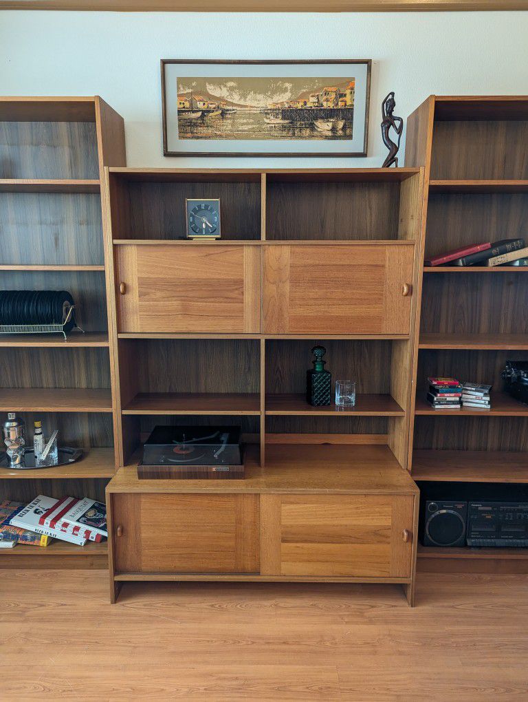 MCM Danish Modern Teak Wall Unit Domino Mobler Record Cabinet & Bookshelves