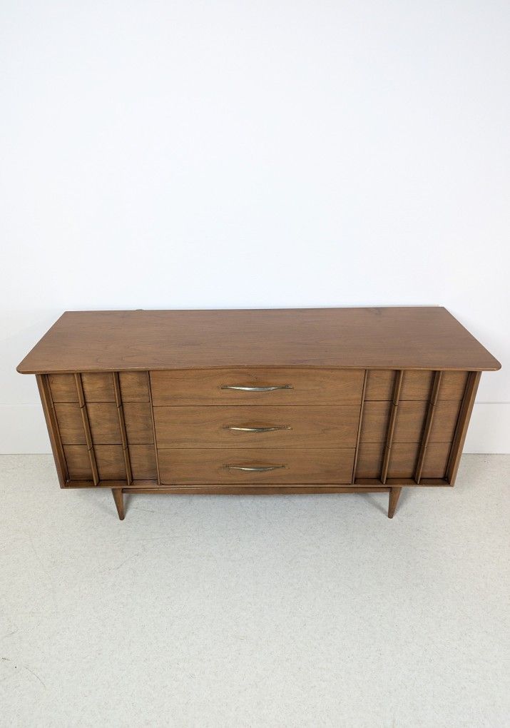 MCM Solid Walnut Triple Dresser & Mirror by Kent Coffey