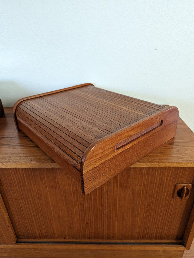 Vintage Solid Teak Tambour Door 45 Cassette Storage Case Holder by EID