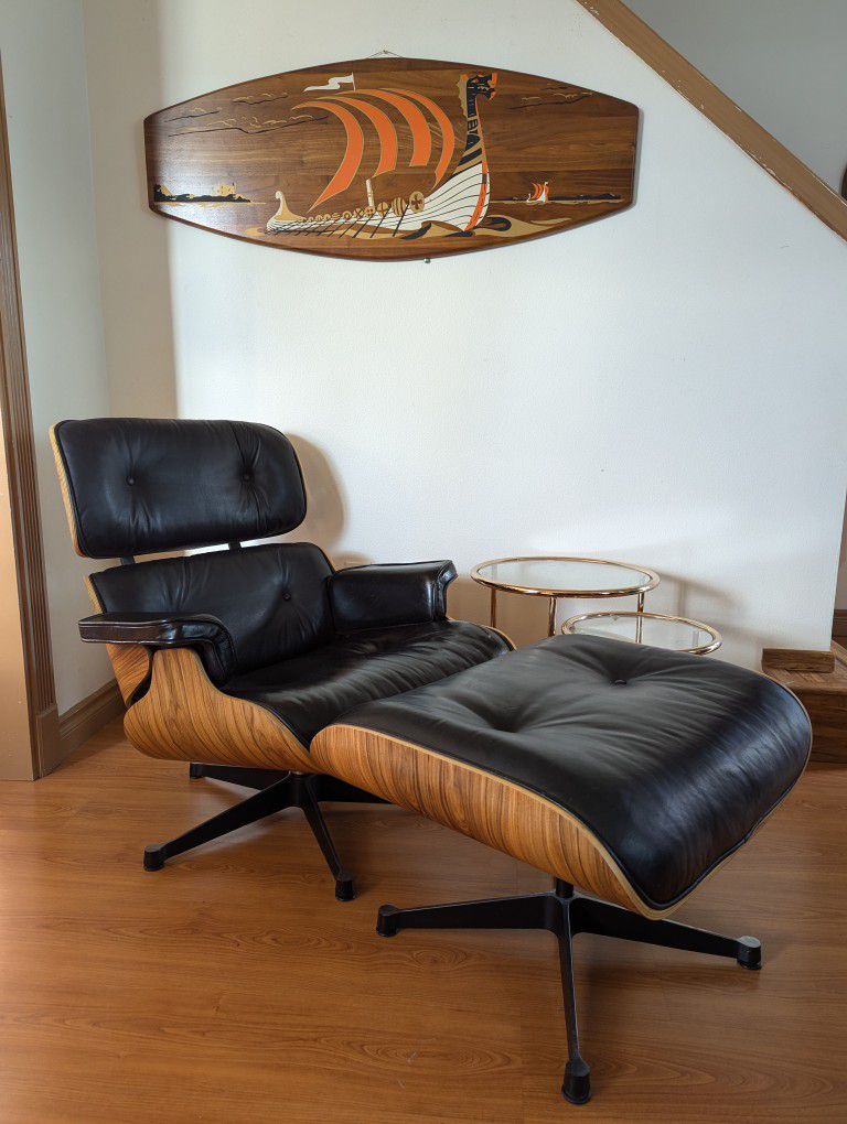 MCM Eames Black Leather Replica Lounge Chair & Ottoman